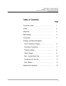 DEPARTMENT OF HUMAN SERVICES DIVISION OF MENTAL HEALTH SERVICES PSYCHIATRIC HOSPITALS AND TREATMENT CENTERS SELECTED EXPENDITURES  Table of Contents