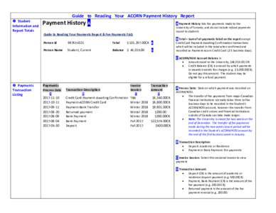  Student Information and Report Totals Guide to Reading Your ACORN Payment History Report