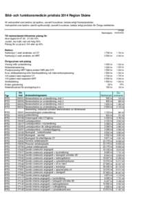 Bild- och funktionsmedicin prislista 2014 Region Skåne All verksamhet som bedrivs på sjukhus, oavsett huvudman, betalar enligt Normalprislistan. Verksamhet som bedrivs utanför sjukhusmiljö, oavsett huvudman, betalar 