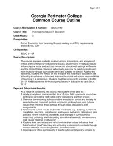 Page 1 of 4  Georgia Perimeter College Common Course Outline Course Abbreviation & Number:
