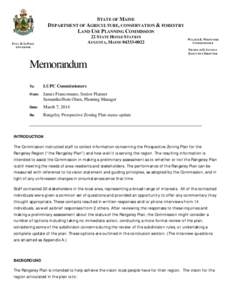 STATE OF MAINE DEPARTMENT OF AGRICULTURE, CONSERVATION & FORESTRY LAND USE PLANNING COMMISSION 22 STATE HOUSE STATION AUGUSTA, MAINE[removed]