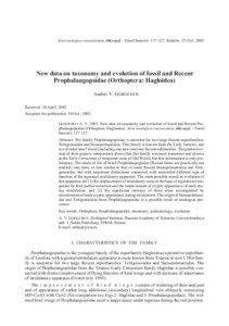 Acta zoologica cracoviensia, 46(suppl.– Fossil Insects): [removed], Kraków, 15 Oct., 2003  New data on taxonomy and evolution of fossil and Recent