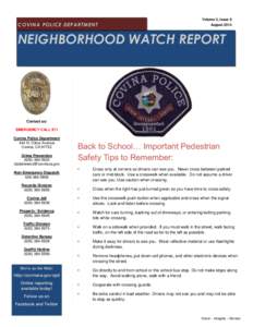 COVINA POLICE DEPARTMENT  Volume 3, Issue 8 August[removed]NEIGHBORHOOD WATCH REPORT