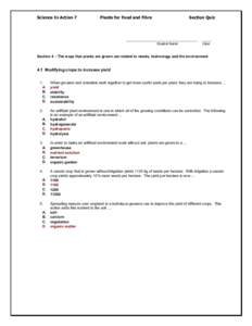 Science In Action 7  Plants for Food and Fibre Section Quiz