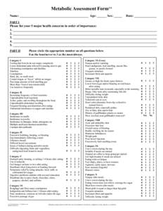 Metabolic Assessment Formtm Name: ___________________________________________ Age: ______ Sex: _____ Date: ______________