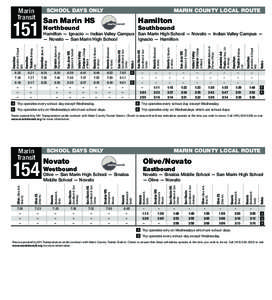 Marin Transit SCHOOL DAYS ONLY	  San Marin HS