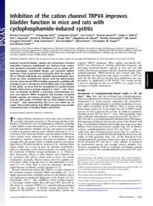 Inhibition of the cation channel TRPV4 improves bladder function in mice and rats with cyclophosphamide-induced cystitis Wouter Everaertsa,b,c,1, Xiaoguang Zhend,1, Debapriya Ghosha,c, Joris Vriensa,c, Thomas Gevaertb,e,