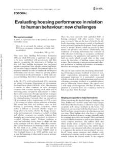 Evaluating housing performance in relation to human behaviour: new challenges