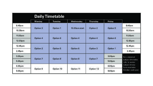 Daily Timetable Monday Tuesday  Wednesday