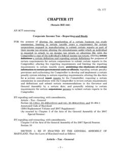 Ch[removed]CHAPTER 177 (Senate Bill 444) AN ACT concerning Corporate Income Tax – Reporting and Study
