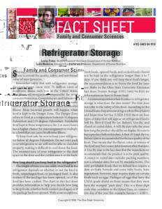 Family and Consumer Sciences HYG[removed]R10 Refrigerator Storage Lesley Fisher, Student Research Assistant, Department of Human Nutrition Lydia Medeiros, Extension Specialist and Professor, Department of Human Nutrition