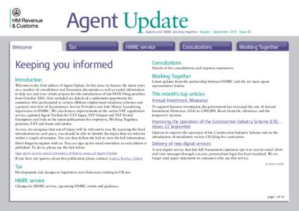 Agent Update  Agents and HMRC working together August - September[removed]Issue 43 Welcome