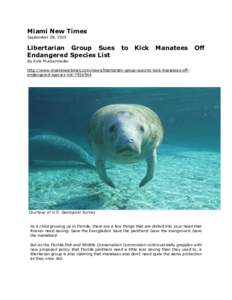 Miami New Times September 28, 2015 Libertarian Group Sues Endangered Species List