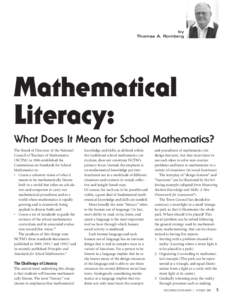 National Council of Teachers of Mathematics / Principles and Standards for School Mathematics / Thomas A. Romberg / Math wars / Mathematical anxiety / Education / Mathematics education / Education reform