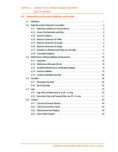 CHAPTER 4.0	 COMMODITY/LOAD OVERSIZE GUIDELINES AND PERMITS TABLE OF CONTENTS 4.0 	 Commodity/Load Oversize Guidelines and Permits 4.1	Definitions  . . . . . . . . . . . . . . . . . . . . . . . . . . . . . . . . . . . . 