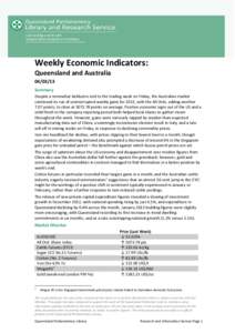 Weekly Economic Indicators: Queensland and Australia[removed]Summary Despite a somewhat lacklustre end to the trading week on Friday, the Australian market continued its run of uninterrupted weekly gains for 2013, with 