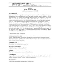 ARIZONA HISTORICAL SOCIETY 949 East Second Street Tucson, AZ[removed]Library and Archives[removed]Fax: ([removed]removed]