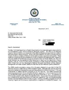 STATE OF NEW YORK OFFICE OF THE MEDICAID INSPECTOR GENERAL 800 North Pearl Street Albany, New York[removed]ANDREW M. CUOMO GOVERNOR