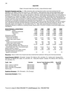 168  SULFUR (Data in thousand metric tons of sulfur, unless otherwise noted) Domestic Production and Use: In 1998, elemental sulfur and byproduct sulfuric acid were produced at 149 operations in 30 States, Puerto Rico, a