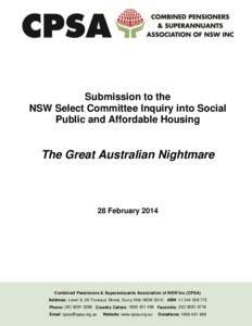 Submission to the NSW Select Committee Inquiry into Social Public and Affordable Housing The Great Australian Nightmare