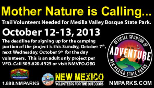 Mother Nature is Calling... Trail Volunteers Needed for Mesilla Valley Bosque State Park. EX  M