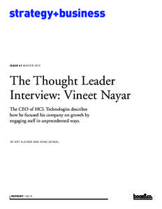 strategy+business  ISSUE 61 WINTER 2010 The Thought Leader Interview: Vineet Nayar