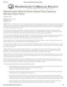 Massachusetts Medical Society | Massachusetts Medical Society Adopts Policy Opposing Biomass Power Plants