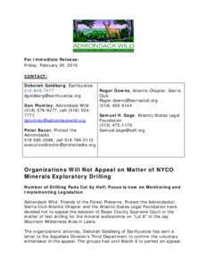Microsoft Word - Press ReleaseOrganizations will not Appeal on Matter of NYCO Mineral Explorations