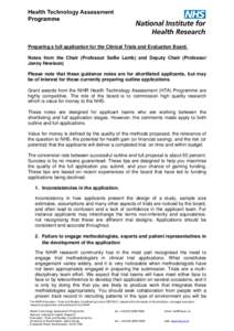 Preparing a full application for the Clinical Trials and Evaluation Board. Notes from the Chair (Professor Sallie Lamb) and Deputy Chair (Professor Jenny Hewison) Please note that these guidance notes are for shortlisted