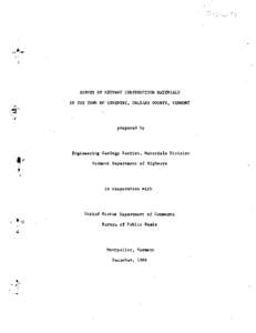 SURVEY OF HIGHWAY CONSTRUCTION MATERIALS IN THE TOWN OF COVENTRY, ORLEANS COUNTY, VERMONT prepared by  Engineering Geology Section, Materials Division