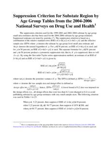 Suppression Criterion for Substate Region by Age Group Tables from the[removed]NSDUH