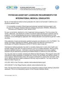Physician Assistant Board - Physician Assistant Licensure Reequirements for International Medical Graduates