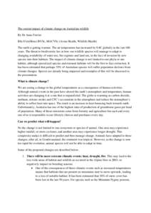 Climate of Australia / Energy in Australia / Biodiversity / Environmental science / Climate change in Australia / Global warming / Ecology / Climate change / Impacts of Climate Change on Sri Lanka / Environment / Earth / Climate history