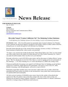 News Release FOR IMMEDIATE RELEASE: Oct. 23, 2014 Contact: Phil Pitchford Intergovernmental and Communications Officer