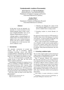 Semiautomatic creation of taxonomies Javier Farreres and Horacio Rodríguez [removed] and [removed] Department of Computer Languages and Systems Universitat Politècnica de Catalunya Karina Gibert