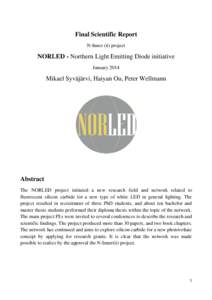 Final Scientific Report N-Inner (ii) project NORLED - Northern Light Emitting Diode initiative January 2014