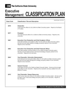 Executive Management CLASSIFICATION PLAN Date Revised: [removed]