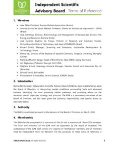 Independent Scientific Advisory Board Terms of Reference 1. Members   Alex Ablev President, Russian Biofuels Association (Russia)