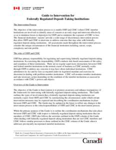 Office of the Superintendent of Financial Institutions / Canada Deposit Insurance Corporation / Finance / Deposit insurance / Capital requirement / Financial institution / Economy of Canada / Financial regulation / Banking in Canada