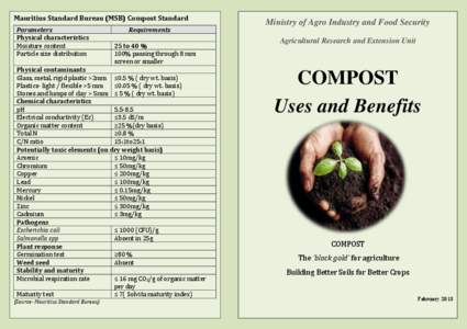 Mauritius Standard Bureau (MSB) Compost Standard Parameters Physical characteristics