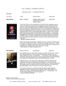 hill nadell literary agency rights list – london 2014 fiction author  title