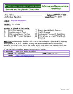 Seniors and People with Disabilities Tina Kitchin Authorized Signature Topic:  Information Memorandum