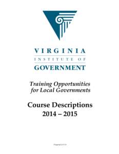 Training Opportunities for Local Governments Course Descriptions 2014 – 2015