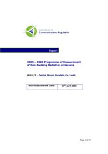 Report  2005 – 2006 Programme of Measurement of Non-Ionising Radiation emissions – Patrick Street, Dundalk, Co. Louth