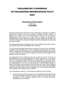 PARLIAMENTARY CONFERENCE ON THE EUROPEAN NEIGHBOURHOOD POLICY EAST CONFERENCE STATEMENT adopted on