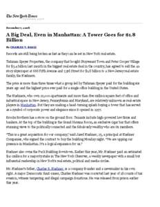 Rockefeller Center / 666 Fifth Avenue / Fifth Avenue / Tishman Speyer / Tishman Realty & Construction / Tischmann / Chrysler Building / Stuyvesant Town—Peter Cooper Village / Charles Kushner / New York City / New York / Manhattan