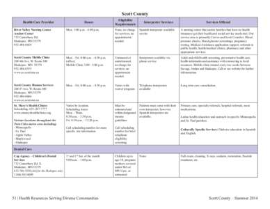 Health Resources Serving Diverse Communities: Scott - Minnesota Dept. of Health