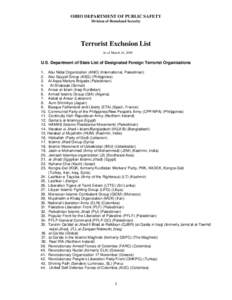 Terrorist Organizations and Organizations Supporting Terrorism