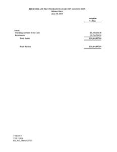 RHODE ISLAND P&C INSURANCE GUARANTY ASSOCIATION Balance Sheet June 30, 2014 Inception To Date