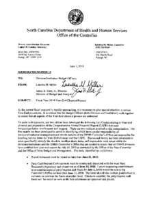 North Carolina Department of Health and Human Services   Office of the Controller Beverly Eaves Perdue, Governor Lanier M. Cansler, Secretary